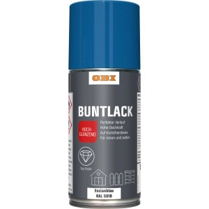OBI Buntlack Spray RAL 5010 Enzianblau hochglänzend, 150ml Dose.