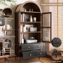 okwish Kommode mit Gewölbtem Glas Verstellbaren Regalen Wohnzimmer 70x38x165cm Schwarz_7