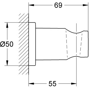 Technische Zeichnung Grohe Rainshower Handbrausehalter Hard Graphite mit Maßangaben.