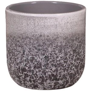 Runder, dunkelgrau-grauer Keramik Übertopf Vulcano Plain mit Steinoptik, 23x22cm.