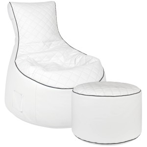 Weißer Sitting Point Sessel Swing Modo mit Hocker, gesteppt, mit Seitentasche.