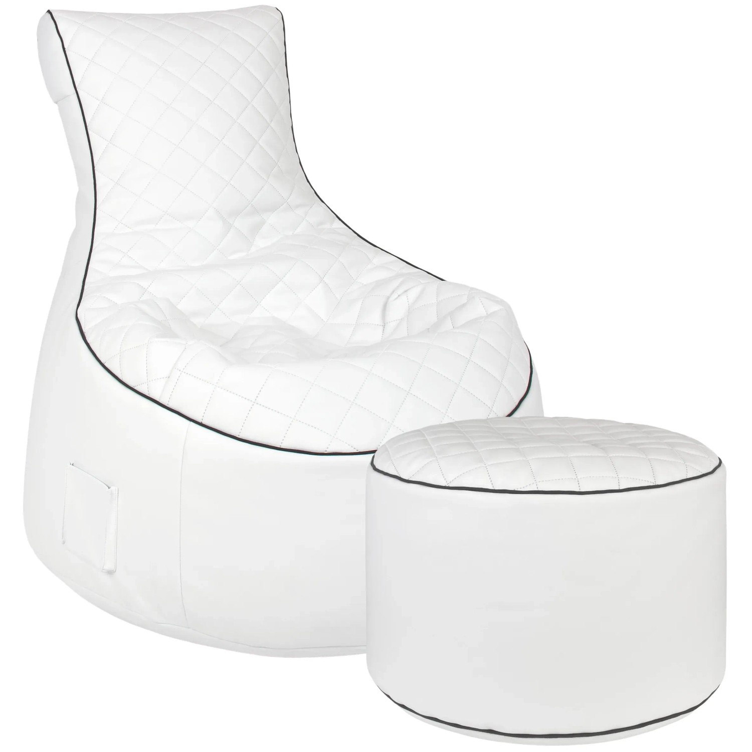 Weißer Sitting Point Sessel Swing Modo mit Hocker, gesteppt, mit Seitentasche.
