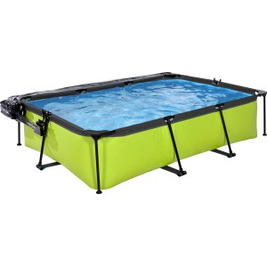 Rechteckiger, grüner EXIT Lime Pool 300x200 mit Filterpumpe und Poolabdeckung.