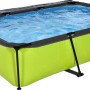 Rechteckiger, grüner EXIT Lime Pool 300x200 mit Filterpumpe und Poolabdeckung.