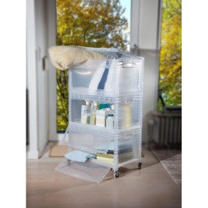 Transparentes Eurobox-System mit seitlicher Klappe, 60x40x32 cm, als Aufbewahrungsboxen-Lösung.