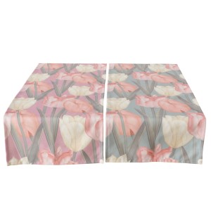 Boltze Tischläufer Tulipa, 40x140cm, mit floralem Muster in Rosa- und Grüntönen.