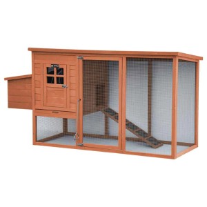 Braunes Zipper Hühnerhaus ZI-CC4 aus Holz mit Freilaufgehege, Legenest und Rampe für Hühner im Garten.