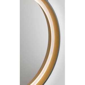 Detailaufnahme: Runder DSK Design LED-Lichtspiegel Black Verano, Ø 55 cm, mit goldfarbenem Rahmen.