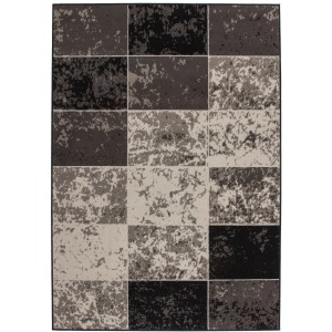 Moderner Teppich Moda in Grau-Elfenbein mit grafischem Muster, 80x150 cm.