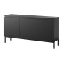 Selsey Sideboard Bemmi 150 cm, schwarz, mit drei Türen und hohen schwarzen Metallbeinen. Moderne Kommode.