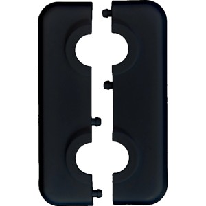 Schwarze Sanicomfort Doppelrosette 18 mm für Heizungsrohre, zur Abdeckung von Wandausbrüchen.