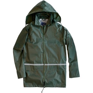 Scheibler Basic Regenjacke in Oliv, Größe XXXL. Arbeitskleidung mit Kapuze und Reflektorstreifen.