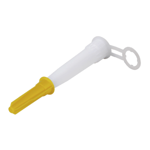 wolfcraft Kartuschenspitze weiß mit gelber Verschlusskappe. Ideal für Dicht- & Klebestoffe, verhindert Austrocknen von 280-310ml Kartuschen.