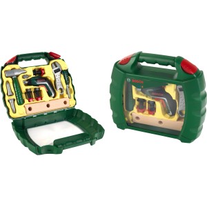 Bosch Workcase Ixolino mit Akkuschrauber II und Werkzeug-Set im transparenten Koffer.