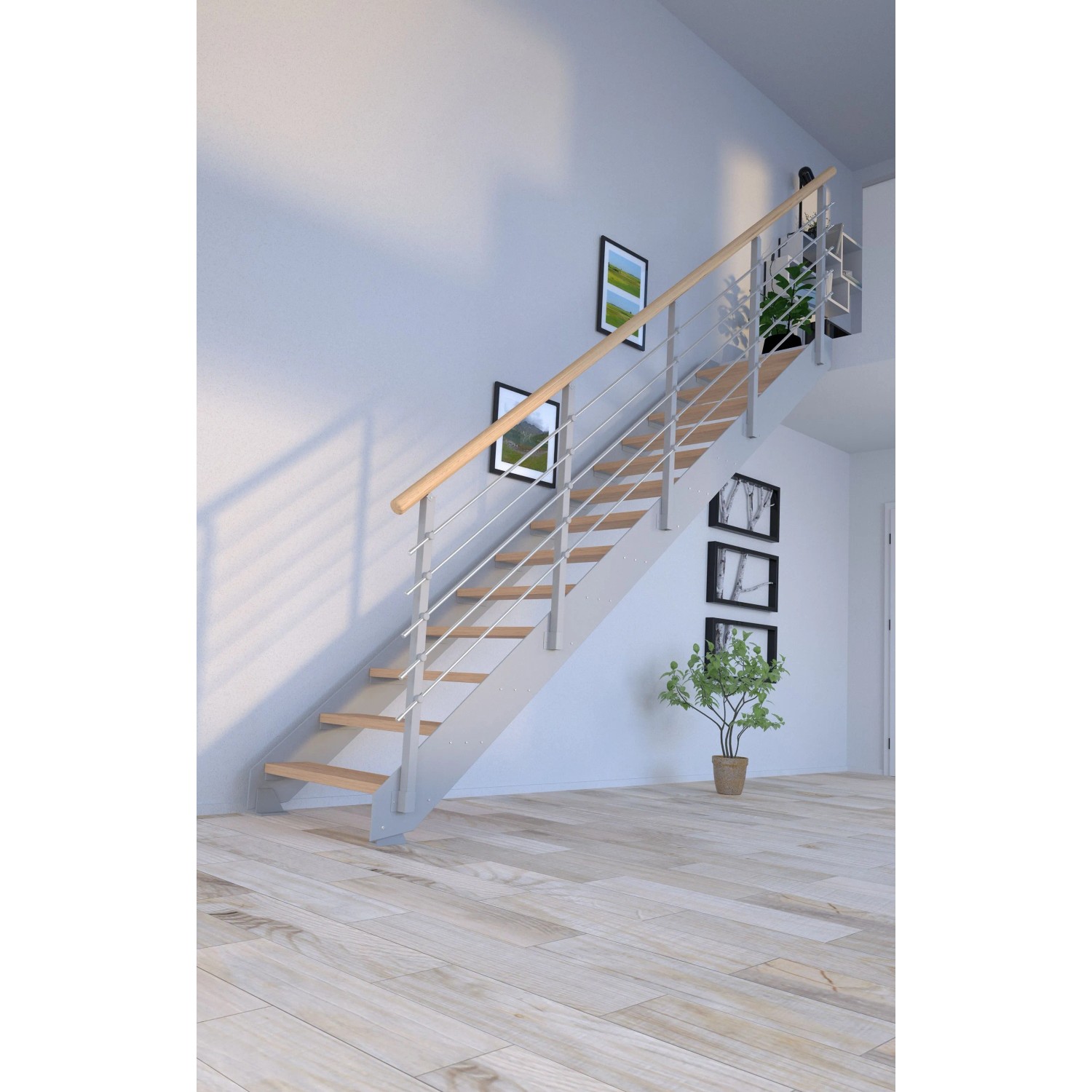 Treppe Kos 12 Stufen Eiche Geölt 85 cm Metallgeländer Grau FSC®_9