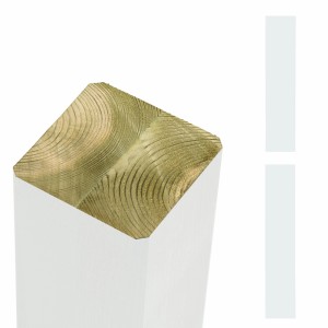 Weißer Zaunpfosten aus Kiefer Leimholz, 9x9x128 cm, Kopf gerade, für Zaunbau & Sichtschutz.