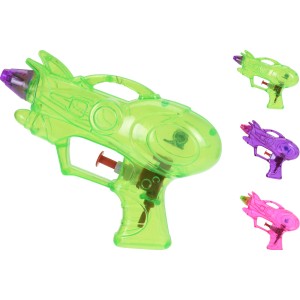 Wasserpistole mit Trigger, 3-fach sortiert in Neonfarben: Grün, Pink und Lila.