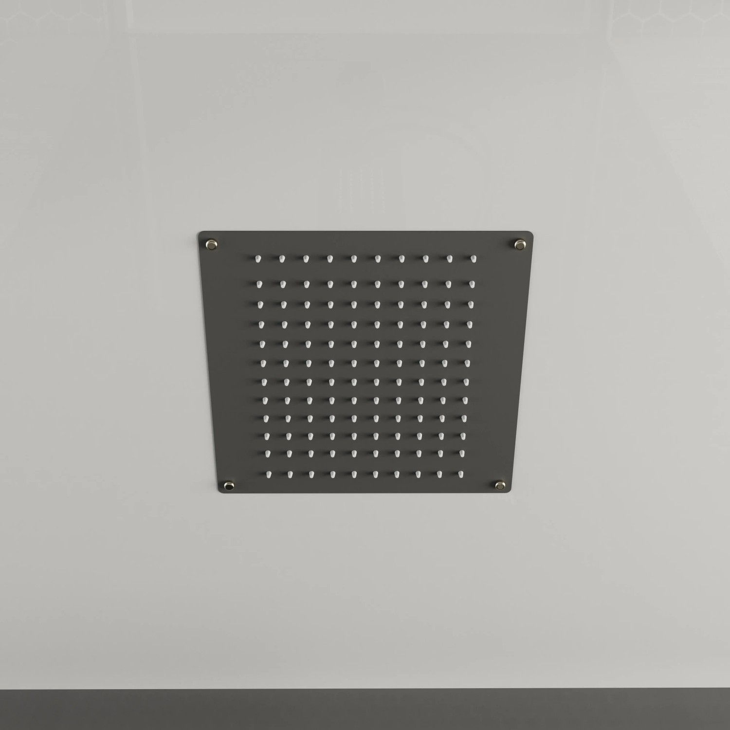 Detailaufnahme: Mattschwarze Kopfbrause der Schulte Bali Komplettdusche.