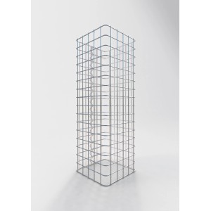 Leere, eckige Gabiona Gabionen-Säule, 27x27x80cm, Maschenweite 5x5cm, zur individuellen Befüllung im Garten.