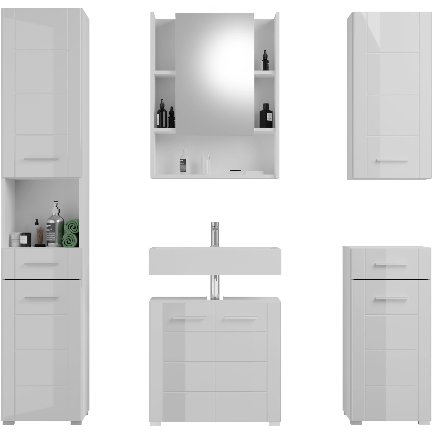 BadmöbelSet Venice Hochglanz Weiß 164 cm 5tlg. kaufen bei OBI