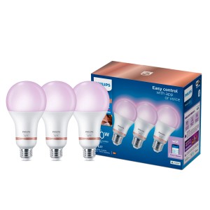 3er-Pack Philips Smart LED E27 60W, mehrfarbig, für smarte Beleuchtung im Haus.
