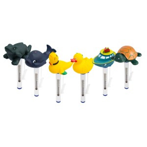 Steinbach Pool Thermometer mit Tiermotiven: Frosch, Wal, Seehund, Ente, Ufo und Schildkröte.