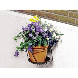 Anthrazitfarbener Mauer-Topfhalter Ø 20 cm mit bepflanztem Topf an einer Wand.