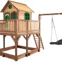 Axi Liam Spielhaus mit Nestschaukel und Rutsche, Holz, braun-grün. Spielturm mit Schaukel für Kinder.