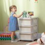 Cremeweißer HOMCOM Schubladenschrank mit 3 Aufbewahrungsboxen für Kinder im Kinderzimmer.