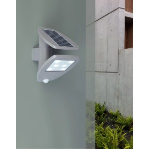 Lutec LED-Solarleuchte Zeta mit Bewegungsmelder, Solarpanel, Wandmontage, Grau.