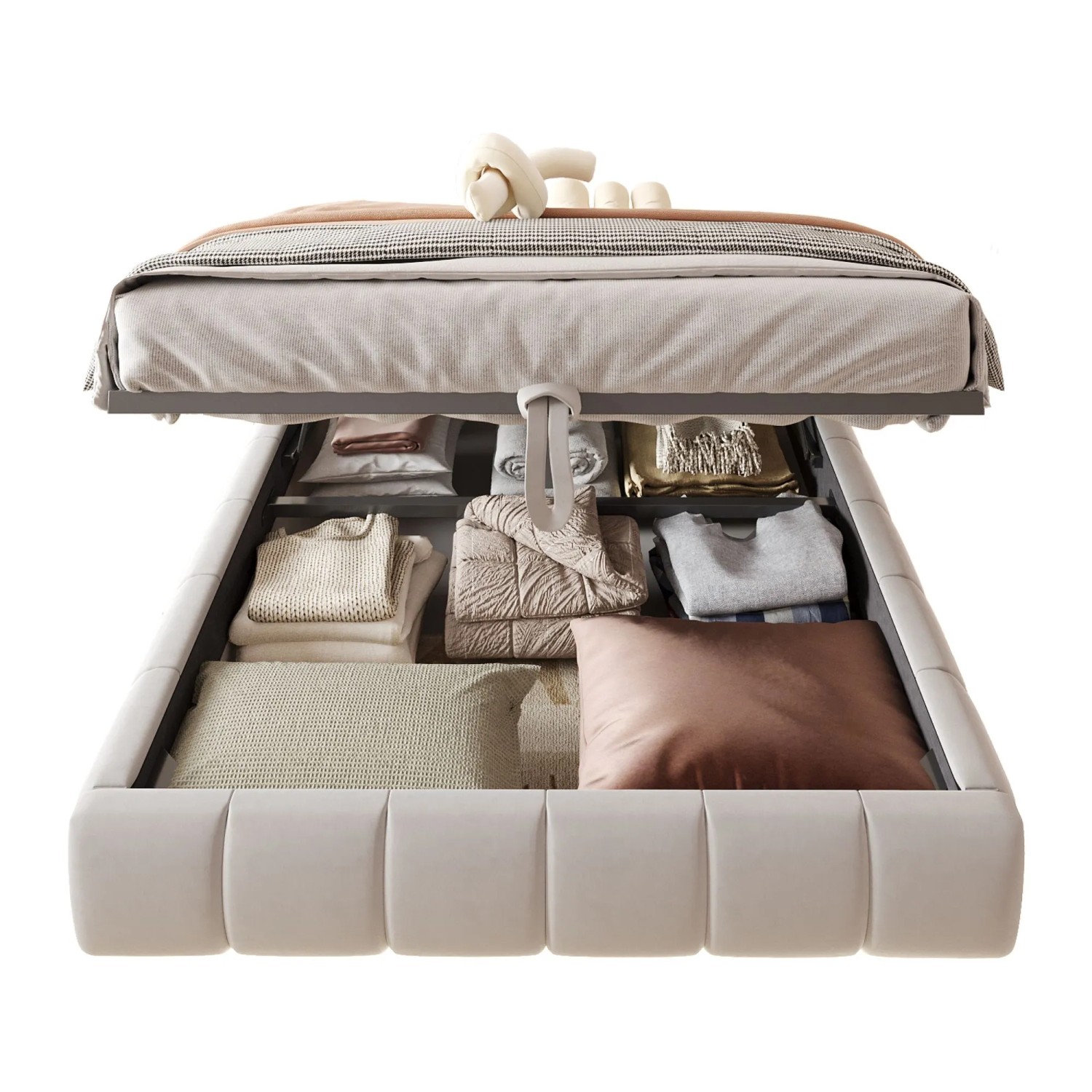 okwish Polsterbett 140x200cm mit LED Beleuchtung und Stauraum Beige ohne Matratze_7