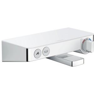 Hansgrohe ShowerTablet Select Wannenthermostat 300, Aufputz, weiß/chrom mit Ablage.