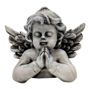 Betender Engel als Grabdekoration Memoria Flower Power aus Kunststein für Gräber.