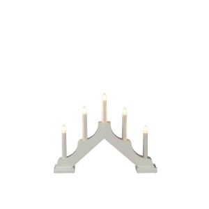 Weißer Konstsmide Holzleuchter mit 5 leuchtenden LED-Birnen. Ideal als festliche Weihnachtsbeleuchtung für Innen.
