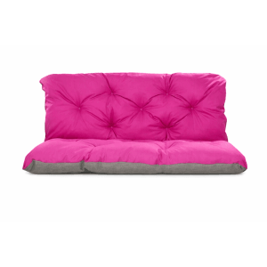 Setgarden Palettenkissen Set: rosa Sitz- & gestepptes Rückenkissen mit grauem Boden, 120x60x50cm, für Gartenlounge.