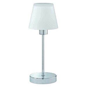 Trio Tischleuchte Touch Me Chrom, Nachttischlampe mit satiniertem Glas und Touch-Funktion.