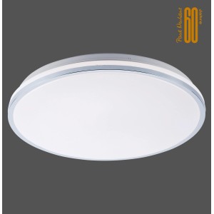 Runde LED-Deckenleuchte Isabell in Chrom, 49 cm Durchmesser. Moderne Deckenlampe für Bad und Wohnraum.