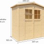 Bertilo Gerätehaus Plexi Apex 1 aus Holz, naturbelassen, mit Maßen. Ideal für den Garten.