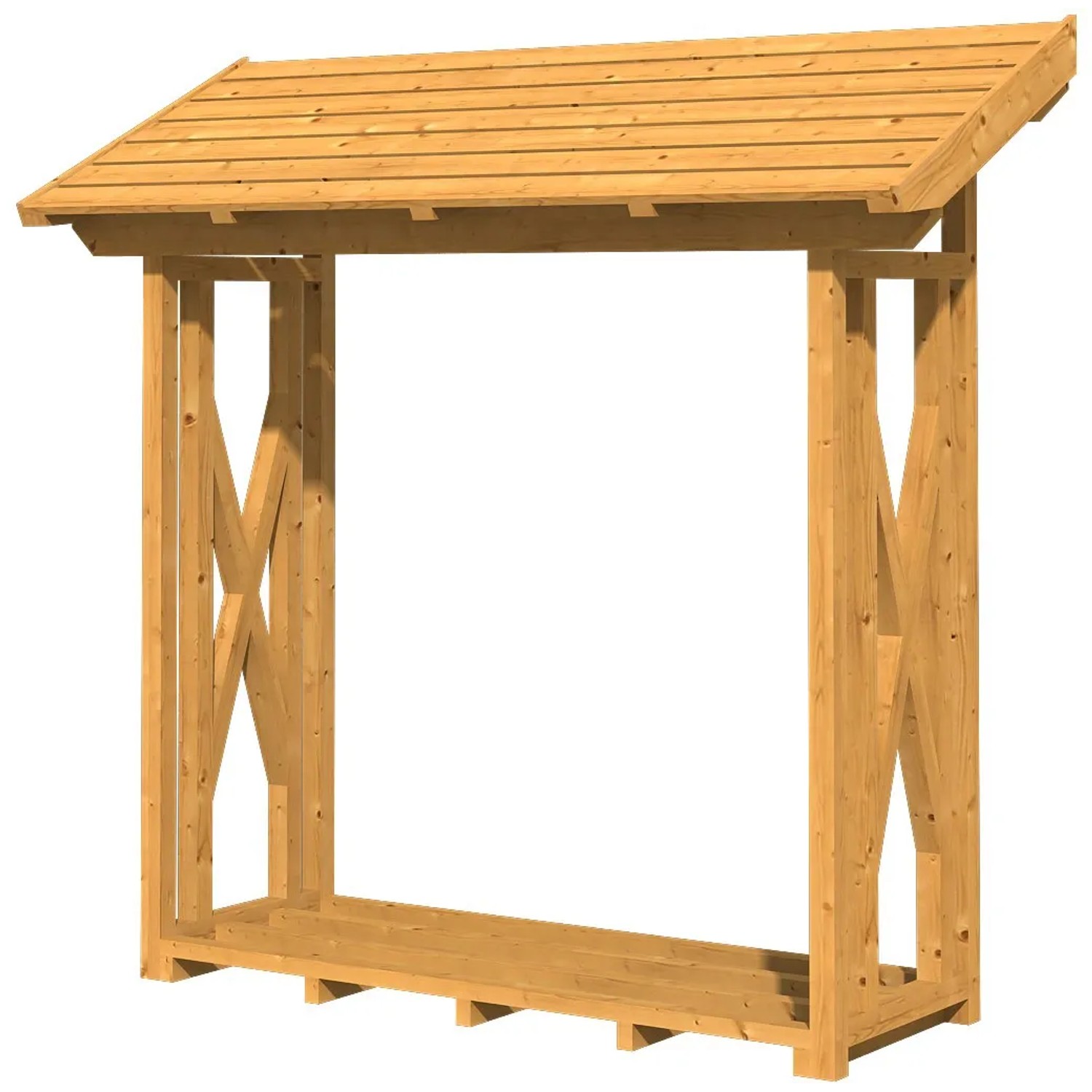 Skan Holz Holzunterstand Paul 1, naturbelassen, 240x88 cm. Kaminholzregal aus Douglasie mit Dach.