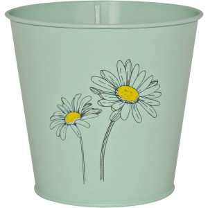 Mintgrüner Zink Eimer Kräutertopf mit Blumenprint, lackiert, für Innen- und Außenbereich.