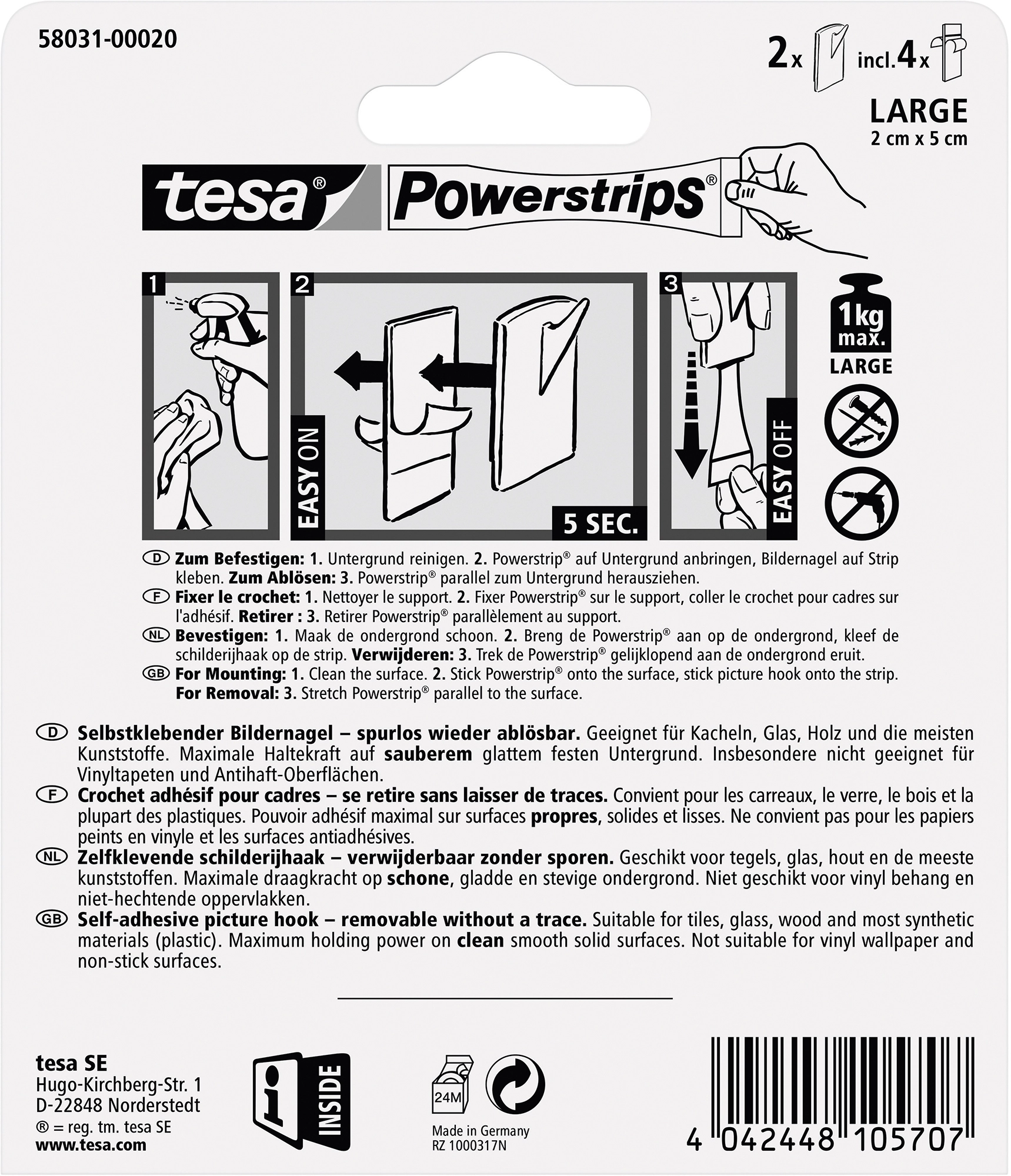 Tesa Powerstrips Bildernagel Weiß 2 Stück mit 4 x Powerstrips Large kaufen  bei OBI