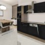 Respekta Küchenzeile KB280EYS, 280 cm, Schwarz Seidenglanz/Eiche York Nachbildung, mit E-Geräten.
