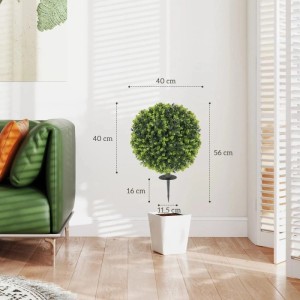 HOMCOM 2er-Set künstliche Buchsbaumkugeln, 56 cm hoch, grüne Kunstpflanze mit Eukalyptusblättern im Topf.
