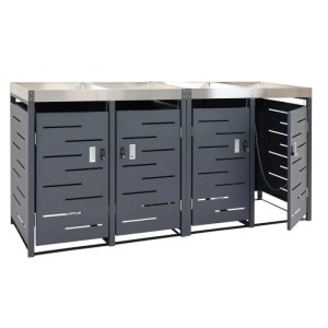 MCW 4er-Mülltonnenbox H40b, 110x230x62cm, anthrazitfarben mit Pflanzkasten aus Edelstahl.