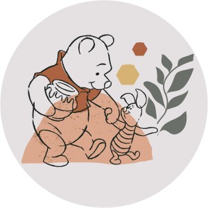 Runde Vliesfototapete mit Winnie Puuh und Ferkel im Doodle-Stil.