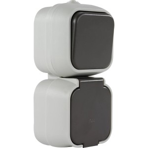 REV Steckdosen- & A/W-Schalter-Kombi, grau, für Feuchtraum, 1-fach.