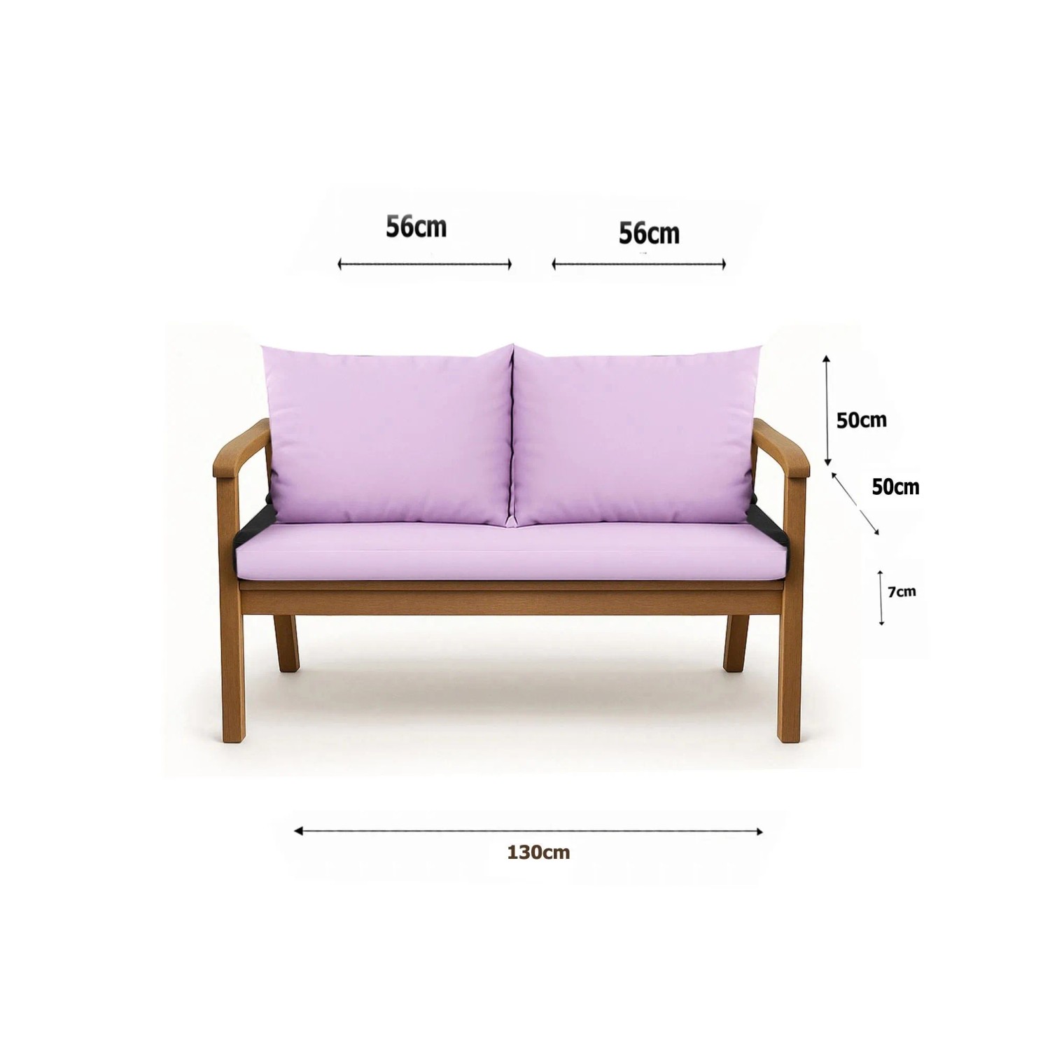 Lila Setgarden Bankkissen für 2-Sitzer Gartenbank, 130x50 cm + 2 Rückenkissen.