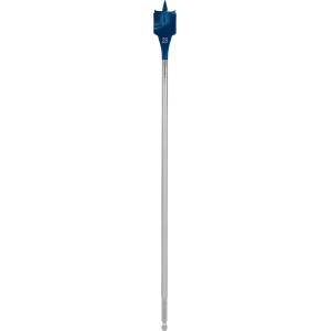 Bosch Expert Selfcut Flachfräsbohrer 28 mm für Holz, blau, mit Zentrierspitze und Sechskantschaft.