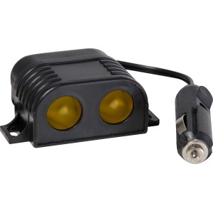 Schwarze OBI Doppelsteckdose für Autoelektrik mit Stecker für Zigarettenanzünder.