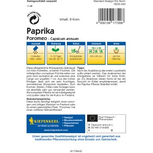 Kiepenkerl Paprika Poromeo Samenpackung mit Infos zu Aussaat, Keimung, Kultur und Ernte.
